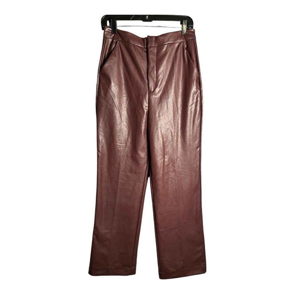 BBJ Burgundy Faux Leather High Rise Wide Leg Trousers Large